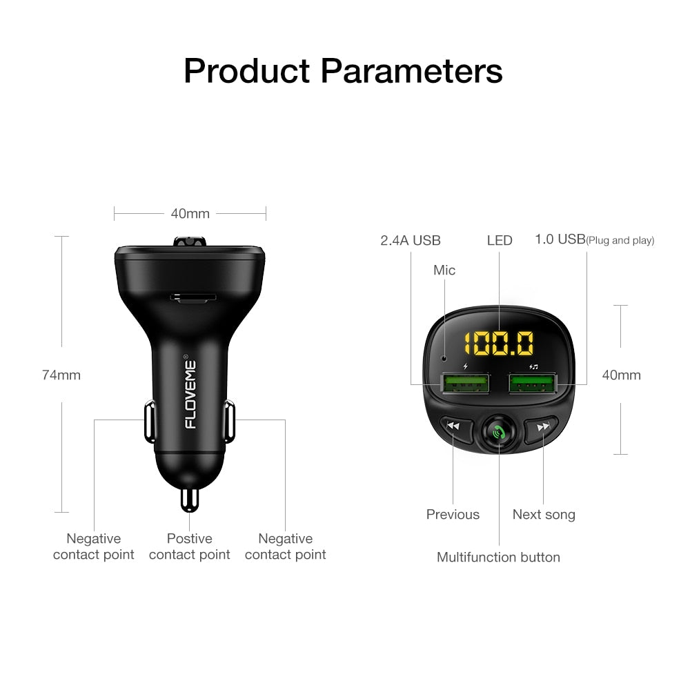 TRANSMISSOR E CARREGADOR BLUETOOTH
